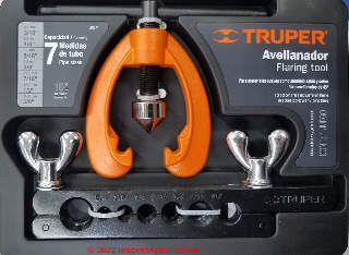 Copper tubing flaring tool (C) InspectApedia.com Truper allevanador 
