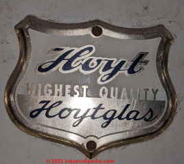 Hoyt Hoytglas Model 60B name tag from Oakland CA (C) InspectApedia.com BN