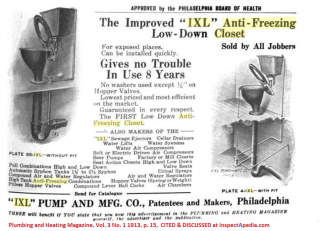 I.X.L. Anti-Freezing toilet design in 1911 (C) InspectApedia.com