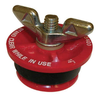 Oatey 1 1/2 inch mechanical test plug may work as a replacement water reseroir tank cap on some portable toilets - at InspectApedia.com