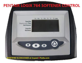 Pentair Logix 768 Water softener control head identification photo at InspectApedia.com