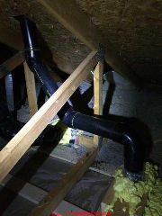 Plumbing vent angling through an attic (C) Inspectapedia.com Craig