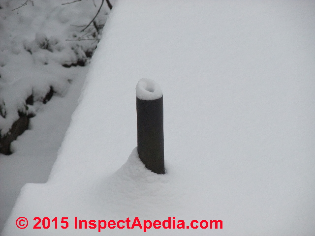 plumbing vent snow frozen clogged septic blocked vents blockage covered diagnose clog sewage lines odor odors inspectapedia