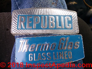Republic Thermglas glass lined water heater (C) InspectApedia.com BM