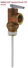 Rheem stdandard 3/4" temperature pressure relief valve for water heater at InspectApedia.com