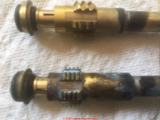 Different threads found on two othewise identical sillcock valve stems (C) InspectApedia.com Jim F