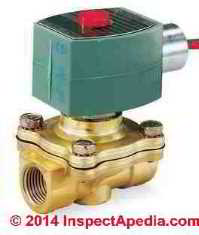 Asco brass-body solenoid valve operating on 22-Volts, suitable for controlling water : solenoid Water control valve type (C) InspectAPedia