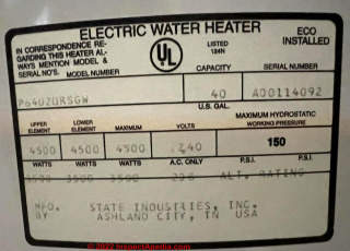 Jan 2000 State water heater tag (C) InspectApedia.com Ty