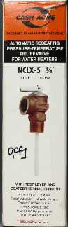 Cash Acme water heater TPR valve (C) Daniel Friedman at Inspectapedia.com