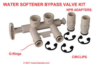 Water softener bpass alve kit - replaces various models including Seasars Kenmmore (C) InspectApedia.com