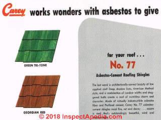 Carey No. 77 asbestos-cement roofing shingles from 1950 (C) InspectApedia.com