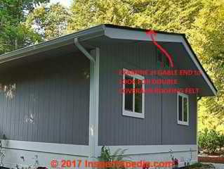 Gable end of a doublewide home in Washington State gives a spot to check for presence of roofing felt (C) InspecApedia.com