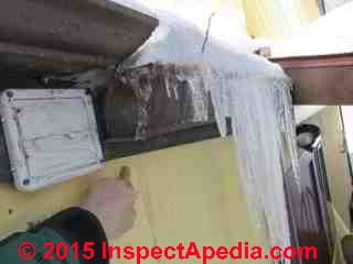 Flat roof ice dam leak sending water behind fascia board (C) Daniel Friedman