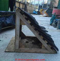 Curling rubber roof shiingles made cut from tyres -(C) InspectApedia.com JS