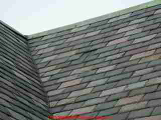Multi colored slate roof in conventional staggered pattern
