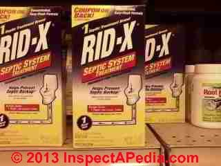 Rid-X septic treatment for sale at a Home Depot store (C) InspectAPedia