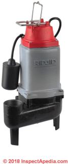 Rigid sewage ejector pump handles half-inch solids (C) InspectApedia.com