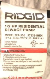 Rigid sewage ejector pump handles half-inch solids (C) InspectApedia.com