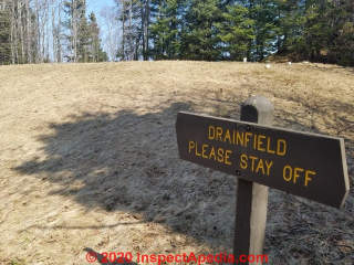 Septic mound system with keep-off sign at Split Rock lighthouse park, Lake County MN (C) Daniel Friedman at InspectApedia.com