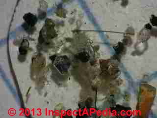 House dust particles - hexagonal reflective particles found in house dust sample (C) InspectApedia