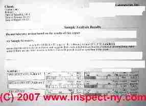 Photograph of : A No-Content Mold Test Report that recommends taking no actions based on the report contents, not based on the conditions at the property