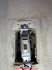 possible mold on wall at light switch (C) InspectApedia.com Ruth