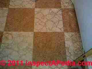 Asbestos containing floor tiles © D Friedman at InspectApedia.com 