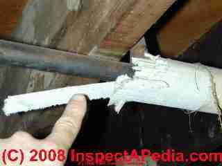 Asbestos heating pipe insulation in poor condition