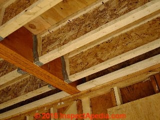 I Joists abutting a center girder © Daniel Friedman at InspectApedia.com