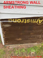 Armstrong fiberboard wall sheathing on a 1969 shed (C) InspectApedia.com Keith