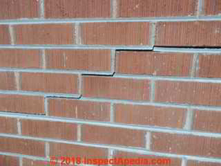 Damage to a brick veneer wall Southwest US b 1957 (C) InspectApedia.com RD