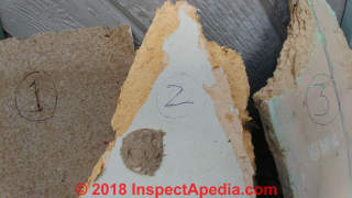 Cellulose fiberboard in three examples (C) Inspectapedia.com James