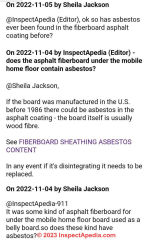 asbestos content of fiberboard sheathing (C) InspectApedia.com