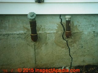 Settlement crack in poured concrete foundation