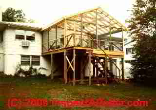 Porch roof and structure framed by the author © Daniel Friedman at InspectApedia.com