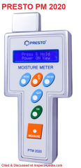 Presto PM 2020 moisture meter cite &  discussed at InspectApedia.com