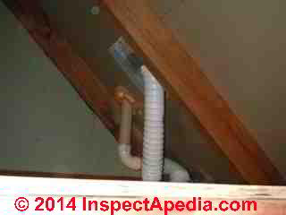 Flex duct bath exhaust vent fan terminating straight up through the roof surface (C) InspectApedia