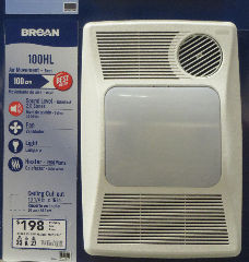Broan 100HL fan, heater, light combination - cited in detail at InspectApedia.com