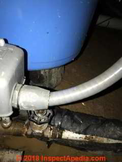 Leak at water pressure tank traced to shutoff (C) InspectApedia.com