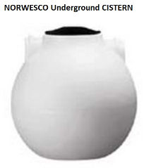 White plastic cistern, for underground use, from Norwesco, at InspectApedia.com