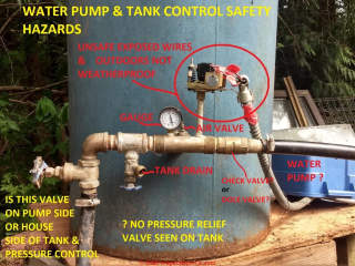 Unsafe well & pump & pressure tank controls (C) InspectApedia.com Andrew