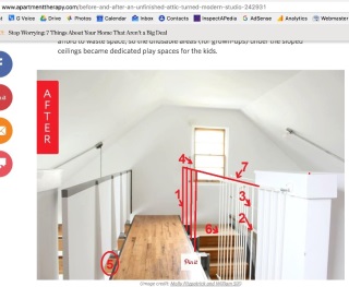 Questions about  missing guards & handrails at a remodeling job - at Inspectapedia.com, original photo source:  http://www.apartmenttherapy.com/before-and-after-an-unfinished-attic-turned-modern-studio-242931