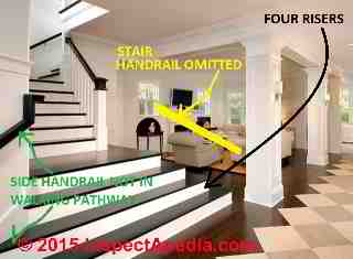 Stair platform without guards nor handrailing (C) InspectApedia