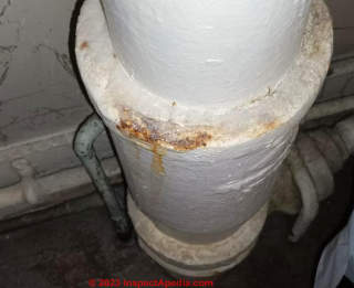Rust leak on pipe (C) InspectApedia.com Aaron