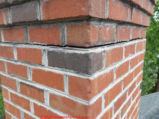 crack in a brick chimney (C) InspectApedia.com Jack