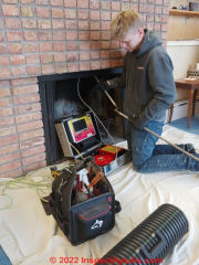 ChimScan flue inspection camera being prepared for use in a Minnesota home (C) InspectApedia.com A Church