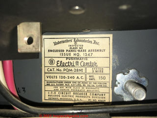 Pushmatic ElectriCenter panel label (C) InspectApedia.com Karl