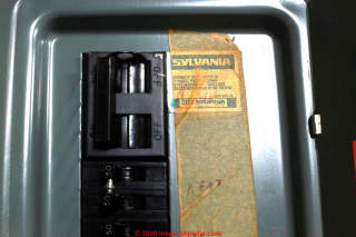 Sylvania Zinsco electrical panel mains and label (C) InspectApedia.com Ben