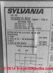 Sylvania electrical panel identification sticker = Zinsco Design (C) InspectApedia LC