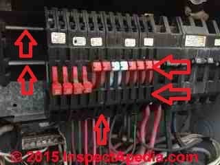 Closeup of Zinsco circuit breakers in a combination meter/panel box (C) IAP